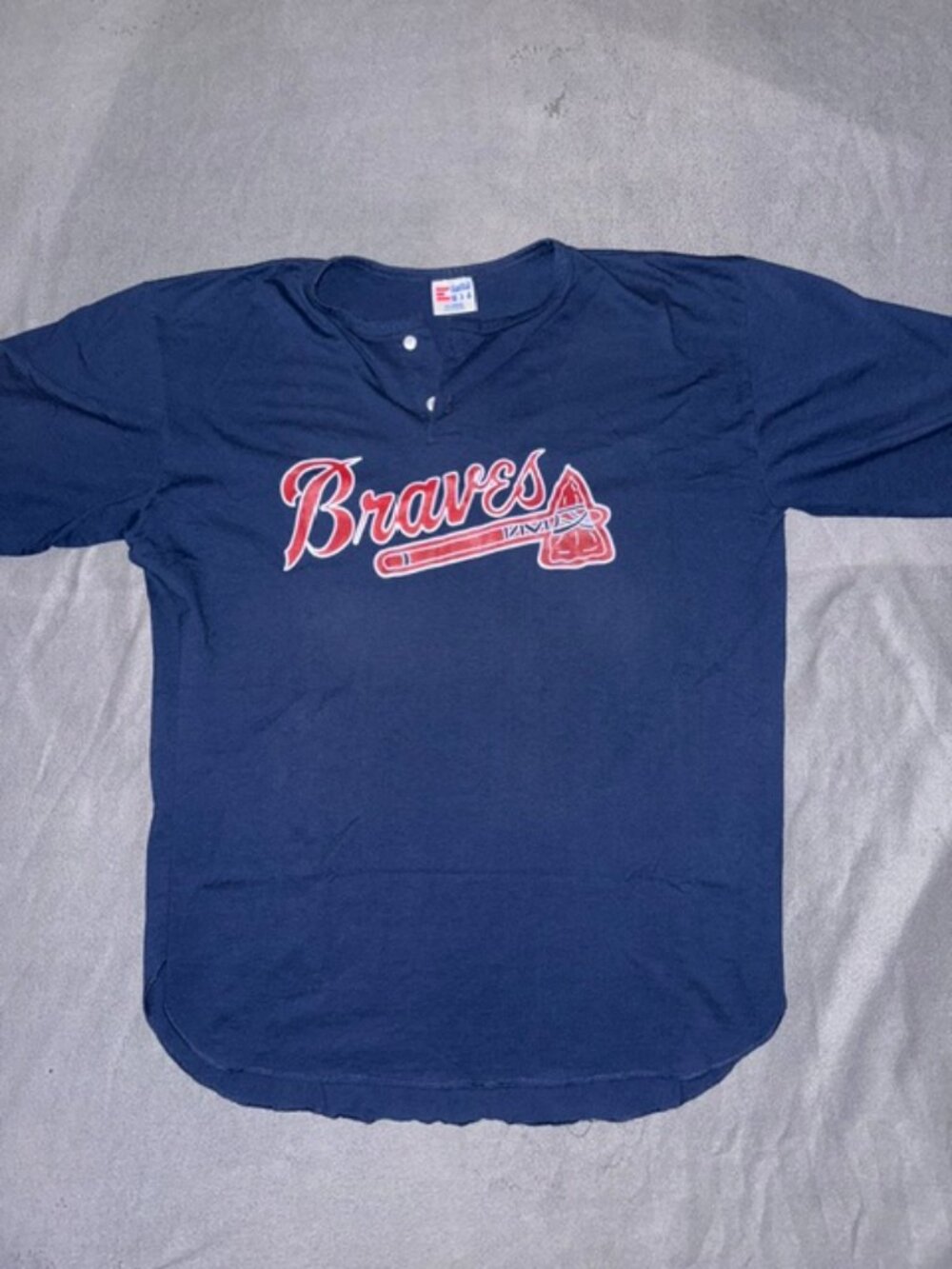 Vintage Atlanta Braves Jersey Style Shirt XL Single Stitch USA Made Henley MLB